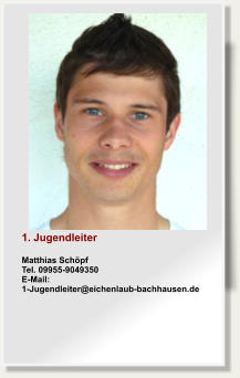 1. JugendleiterMatthias SchpfTel. 09955-9049350E-Mail: 1-Jugendleiter@eichenlaub-bachhausen.de